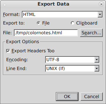 A screenshot of the Sqliteman export window.